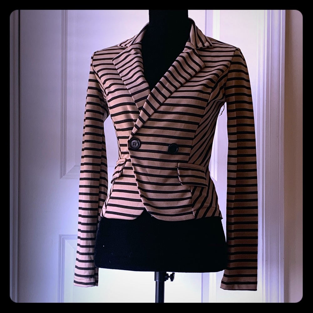 Poetry Lightweight Black and Camel Striped Blazer